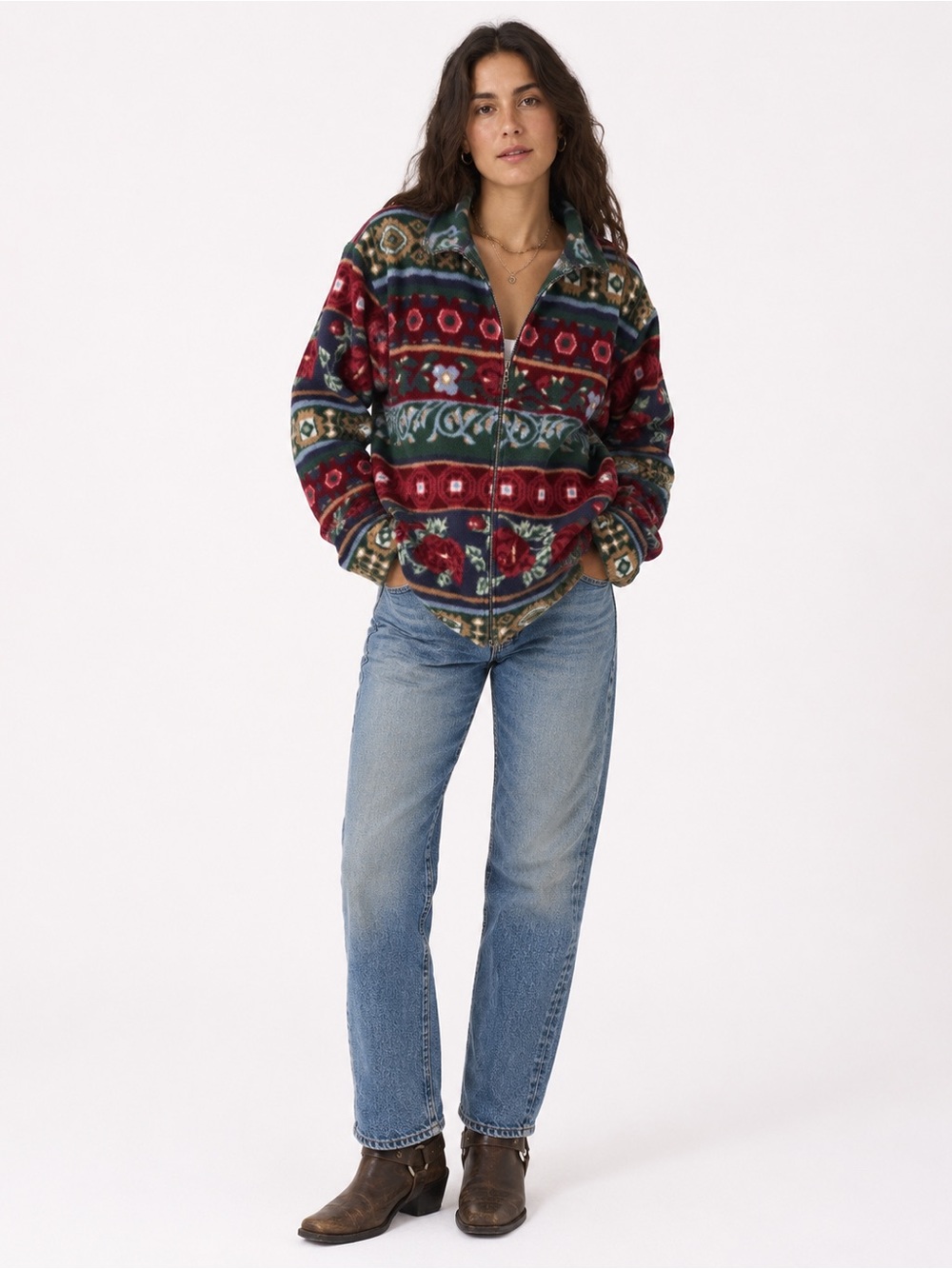Vintage 90s Alfred Dunner Floral Tapestry Fleece Jacket Grandmacore Jewel Tones